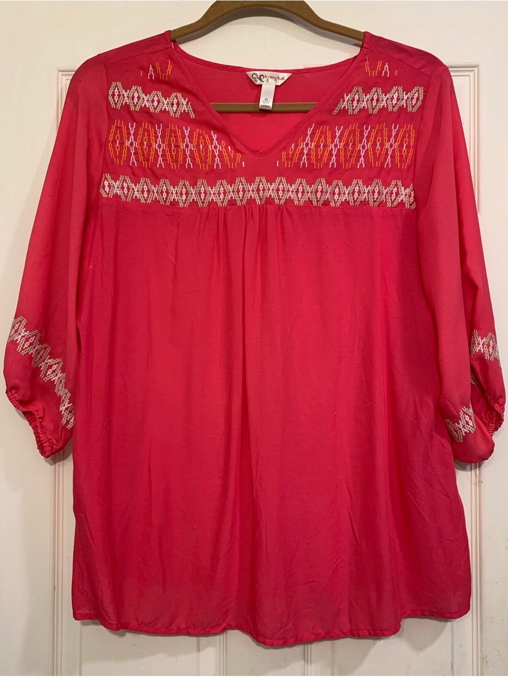 Krazy Kat Pink Peasant Pink Embroidered 2x Blouse.            3463